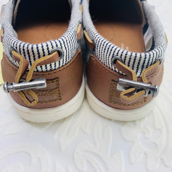 Toms Bimini navy canvas stripes youth slip on - Picture 3 of 8